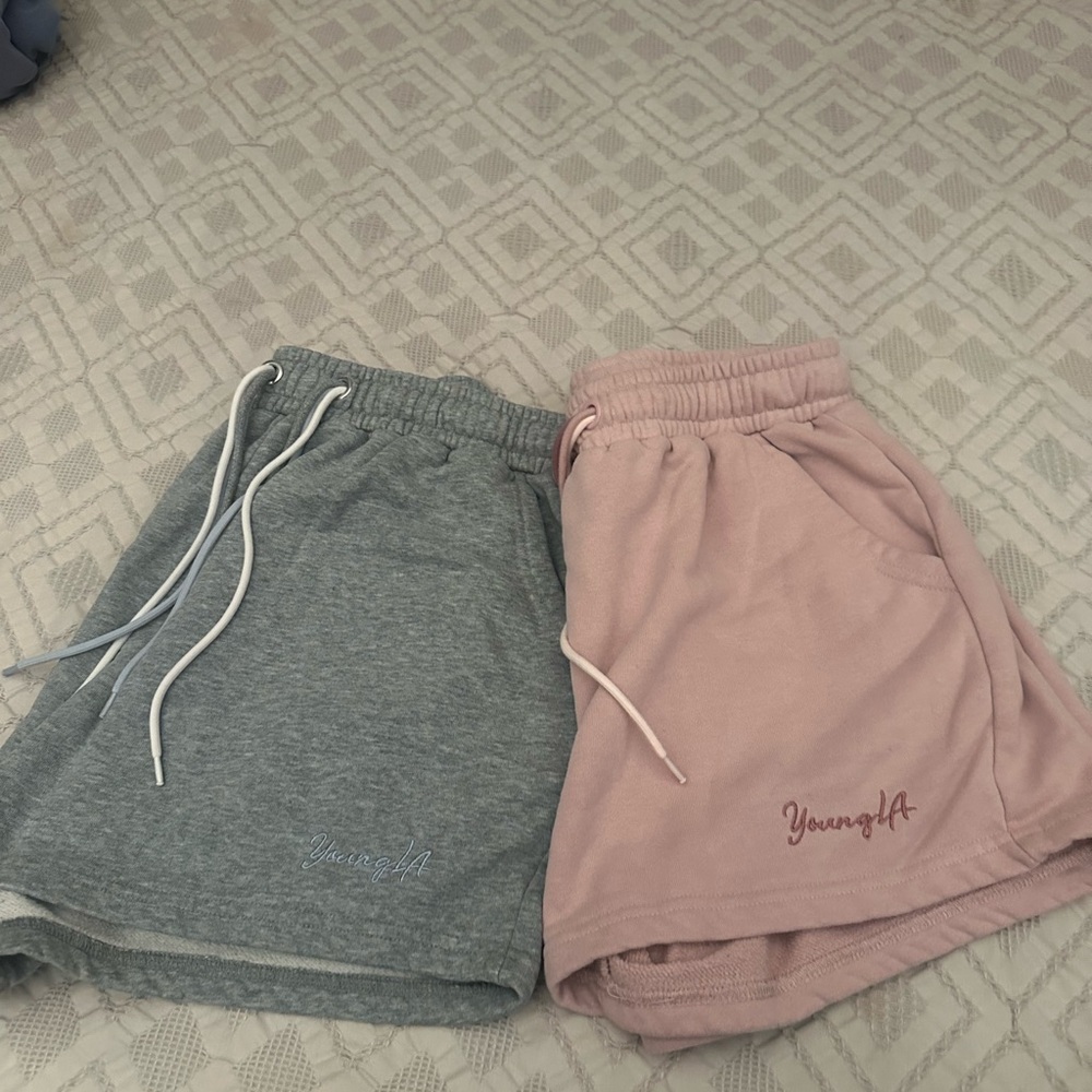 YoungLA  Shorts in Light Gray and pink